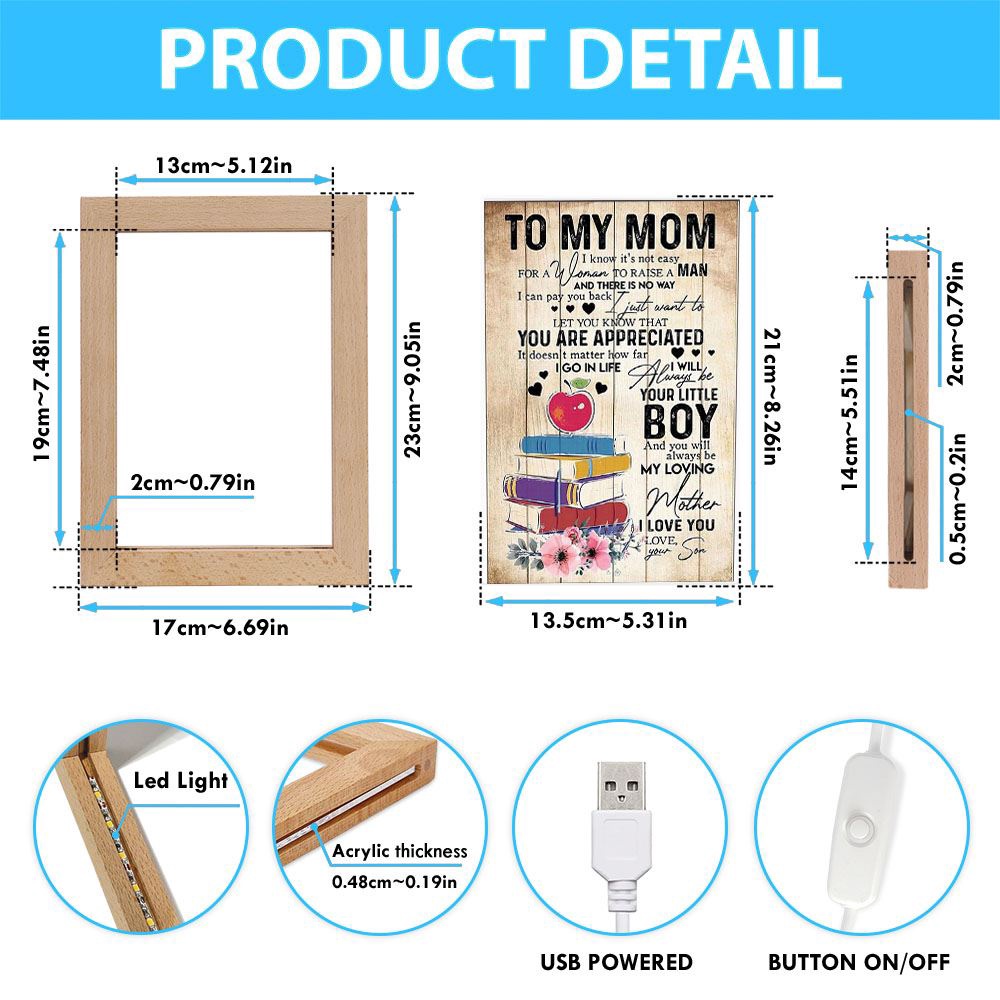 To My Teacher Mom Floral Frame Lamp Mother’S Day Gift, Picture Frame Light, Frame Lamp, Mother’s Day Gifts
