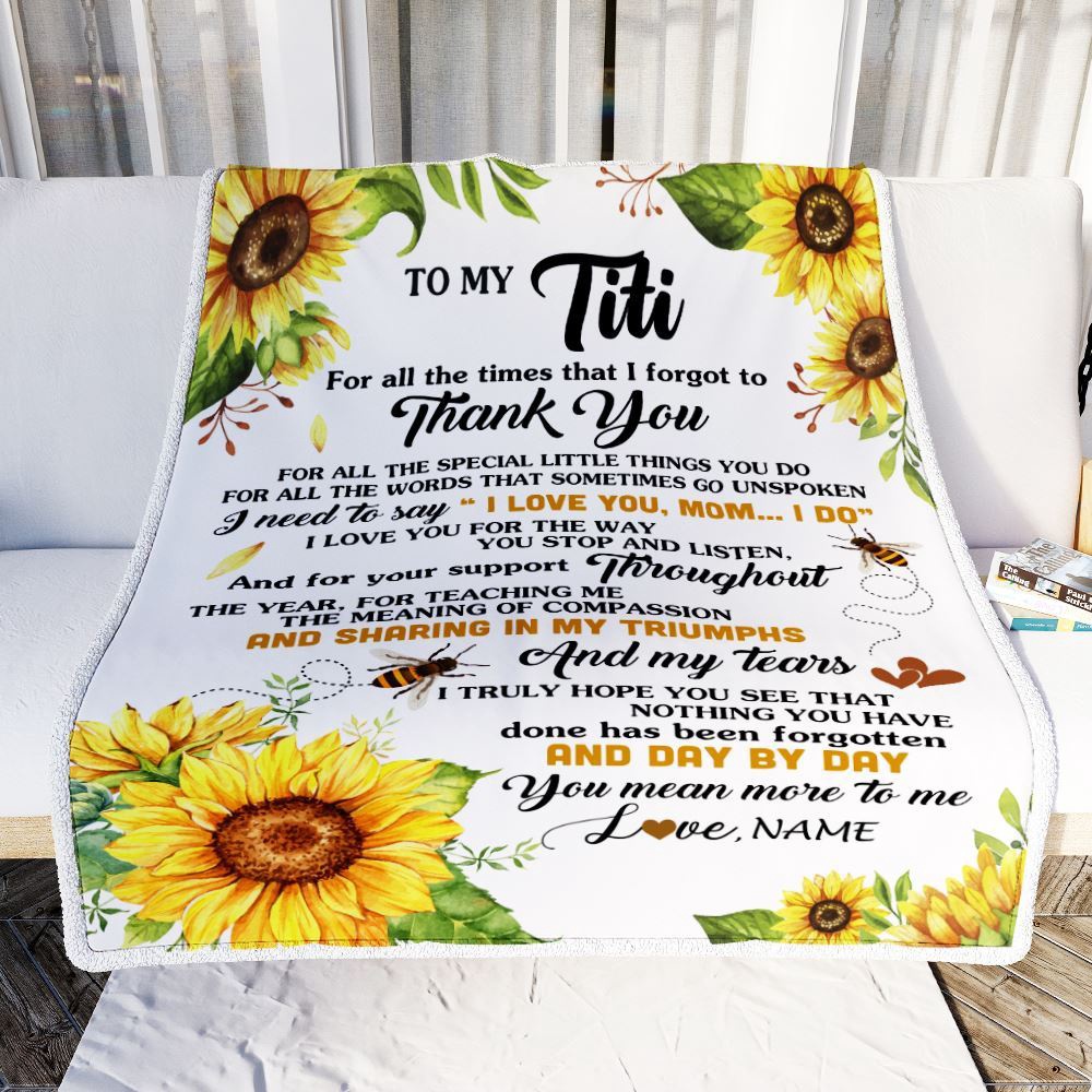 To My Titi Blanket From Niece Nephew Sunflower Thank You I Love You, Mother Day Blanket, Personalized Blanket For Mom To My Titi Blanket From Niece Nephew Sunflower Thank You I Love You, Mother Day Blanket, Personalized Blanket For Mom