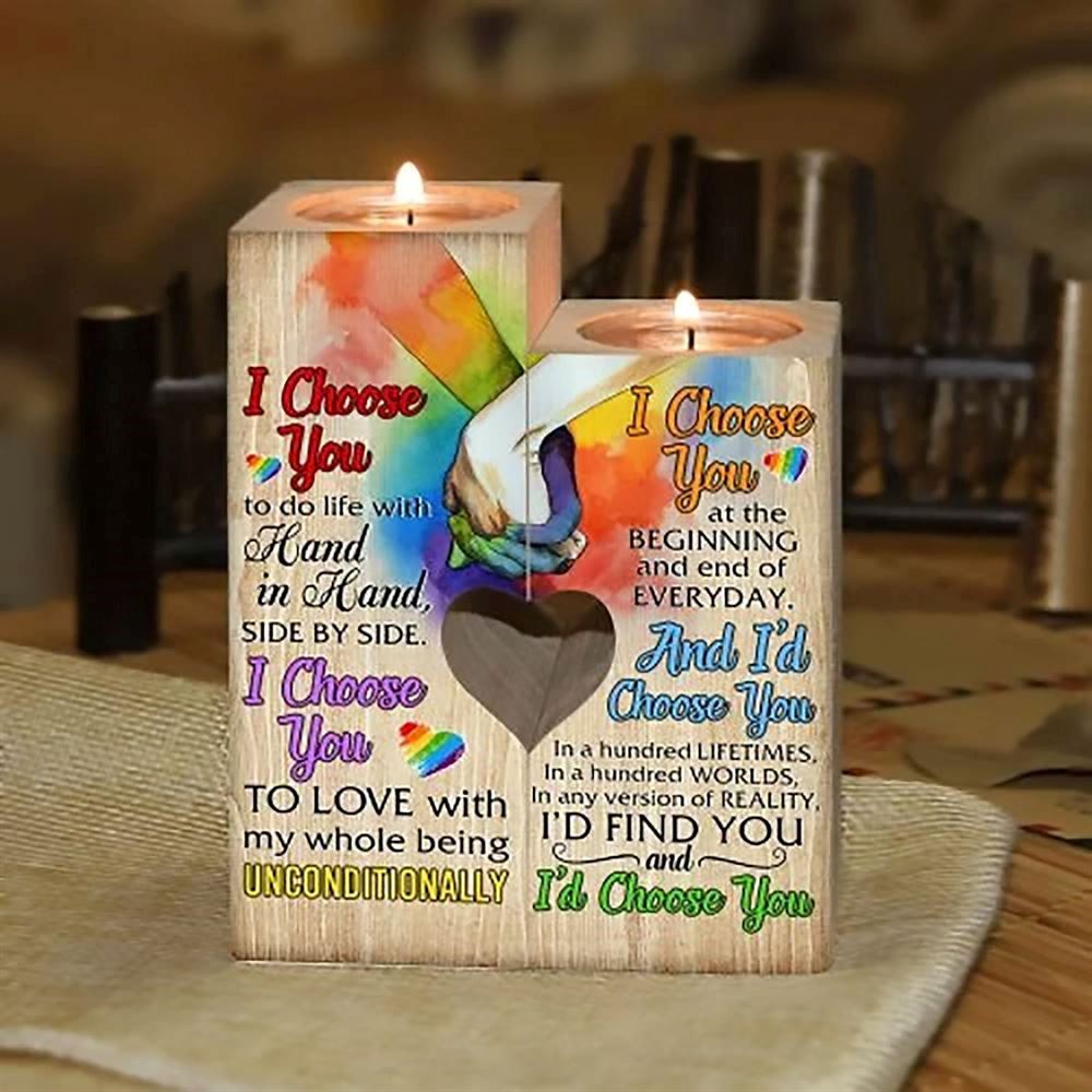 To Your Lover, I Choose You To Do Life With Hand In Hand, Side By Side Heart Candle Holders, Mothers Day Candle
