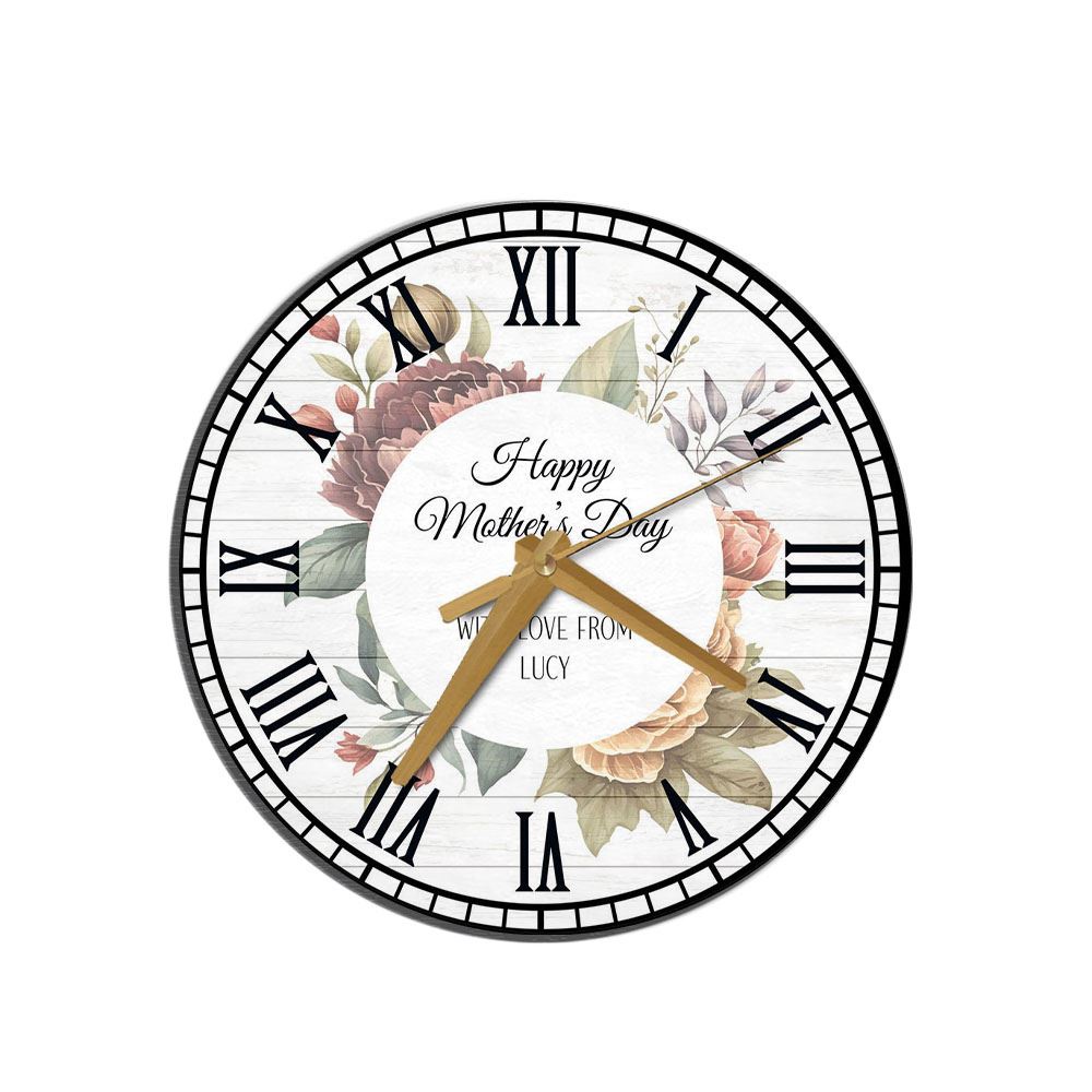 Watercolour Floral Mother’s Day Gift Personalised Wooden Clock, Mother’s Day Clock, Mother’s Day Gifts