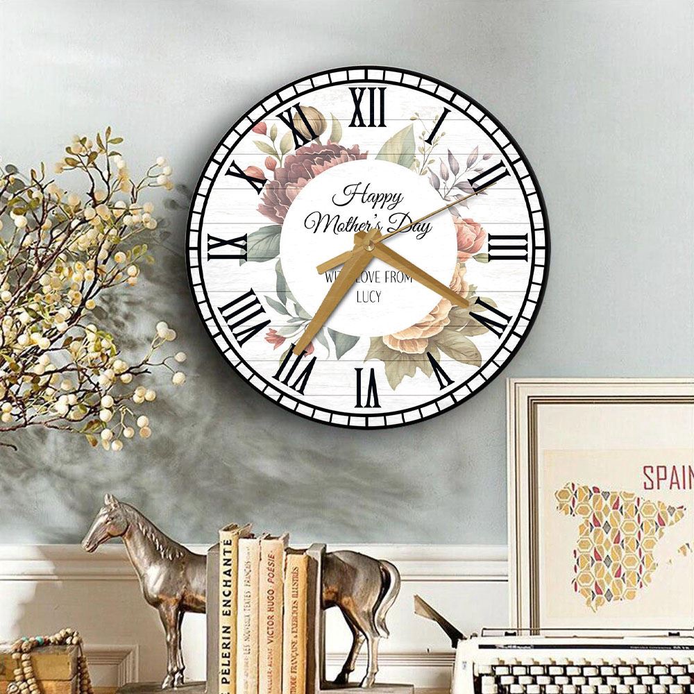 Watercolour Floral Mother’s Day Gift Personalised Wooden Clock, Mother’s Day Clock, Mother’s Day Gifts