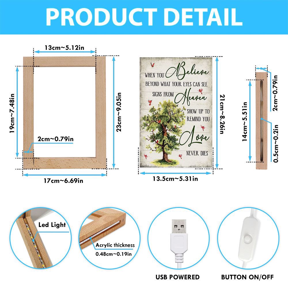 When You Believe Love Never Dies Frame Lamp, Picture Frame Light, Frame Lamp, Mother’s Day Gifts