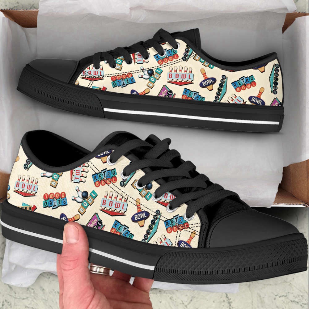 3D Low Top Bowling Pattern Canvas Print Shoes, Low Top Sneakers, Bowling Footwear