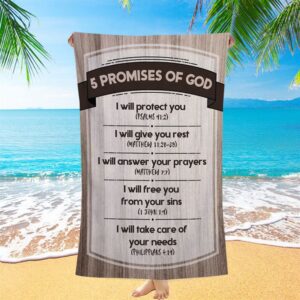 5 Promises Of God Beach Towel, Christian Beach Towel, Summer Towels