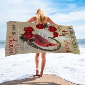 A Big Piece Of My Heart Lives In Heaven Red Rose Cardinal Beach Towel Christian Beach Towel Summer Towels 2 odb3vh.jpg