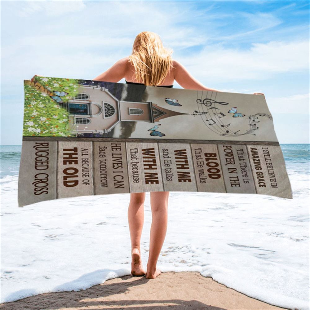 A Church On Hill I Still Believe In Amazing Grace Beach Towel, Christian Beach Towel, Summer Towels