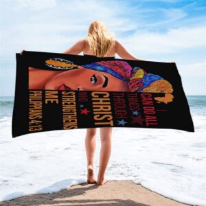 African American I Can Do All Things Through Christ Beach Towel, Christian Beach Towel, Summer Towels