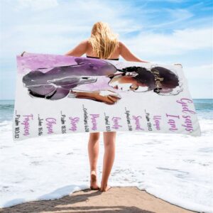 African American Women God Says I Am Beach Towel, Motivational Beach Towel For Black Girls Teens, Christian Beach Towel