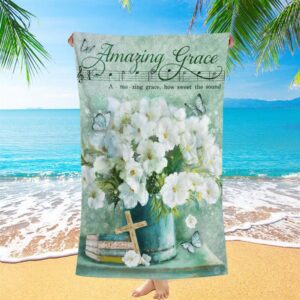 Amazing Grace Flower Cross Book Butterfly Beach Towel Christian Beach Towel Summer Towels 2 xhevra.jpg