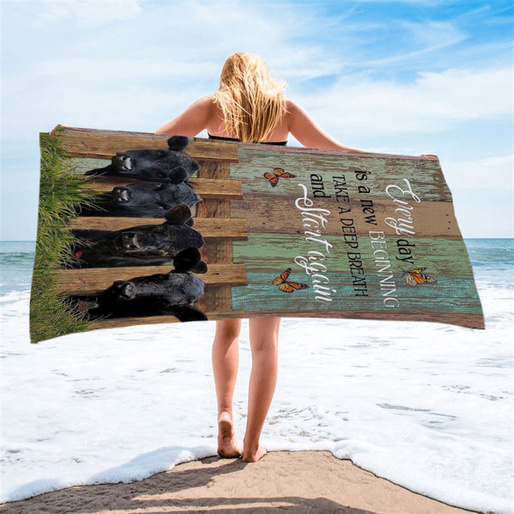 Angus Cow Everyday Is A New Beginning Beach Towel, Christian Beach Towel, Summer Towels