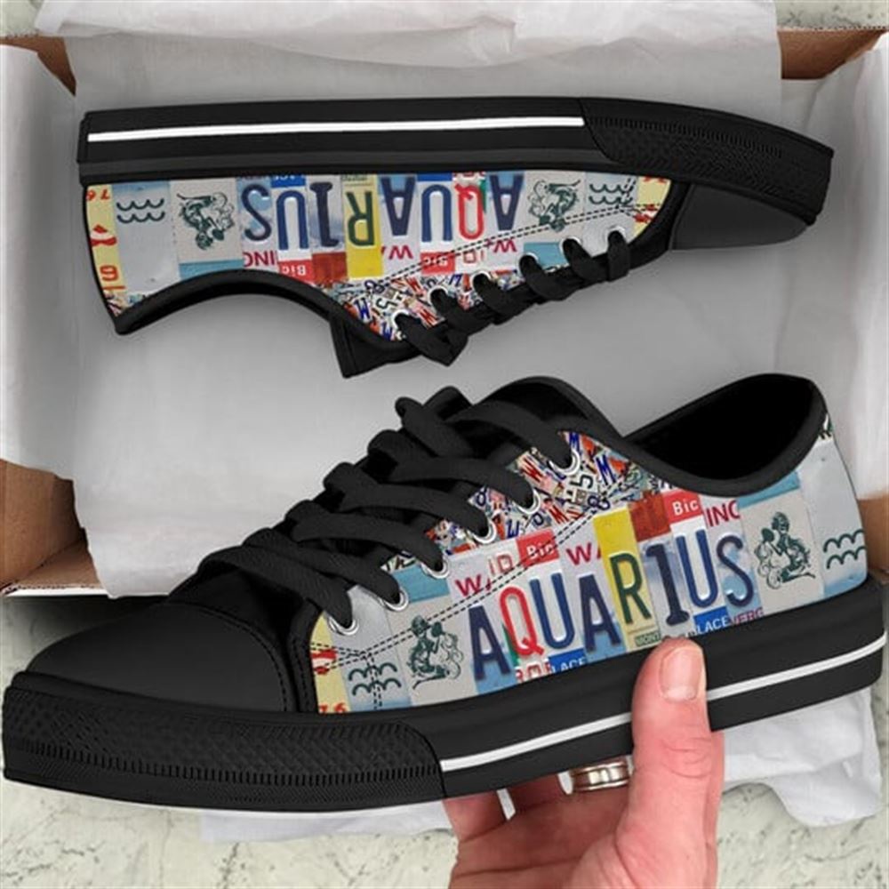 Aquarius License Plates Canvas Low Top Shoes, Low Top Designer Shoes, Low Top Sneakers