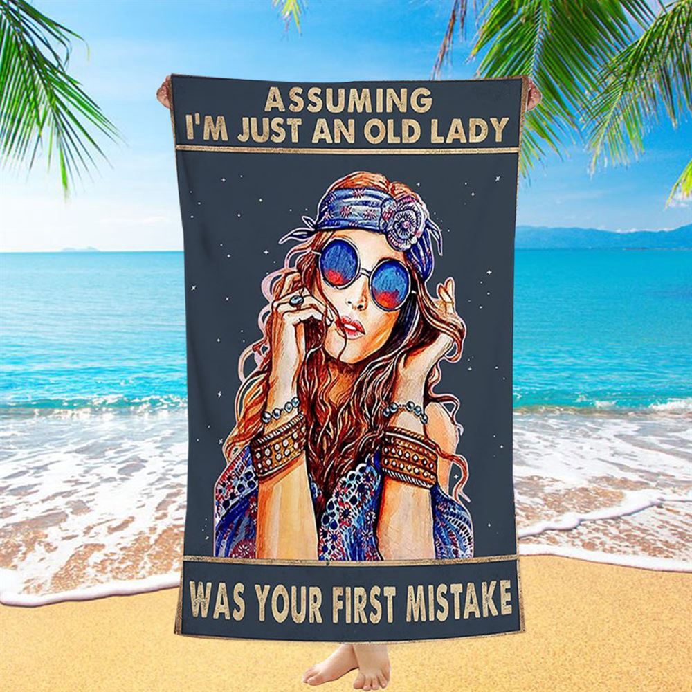 Assuming I’m Just An Old Lady Beach Towel, Boho Hippie Room Decor, Christian Beach Towel, Summer Towels