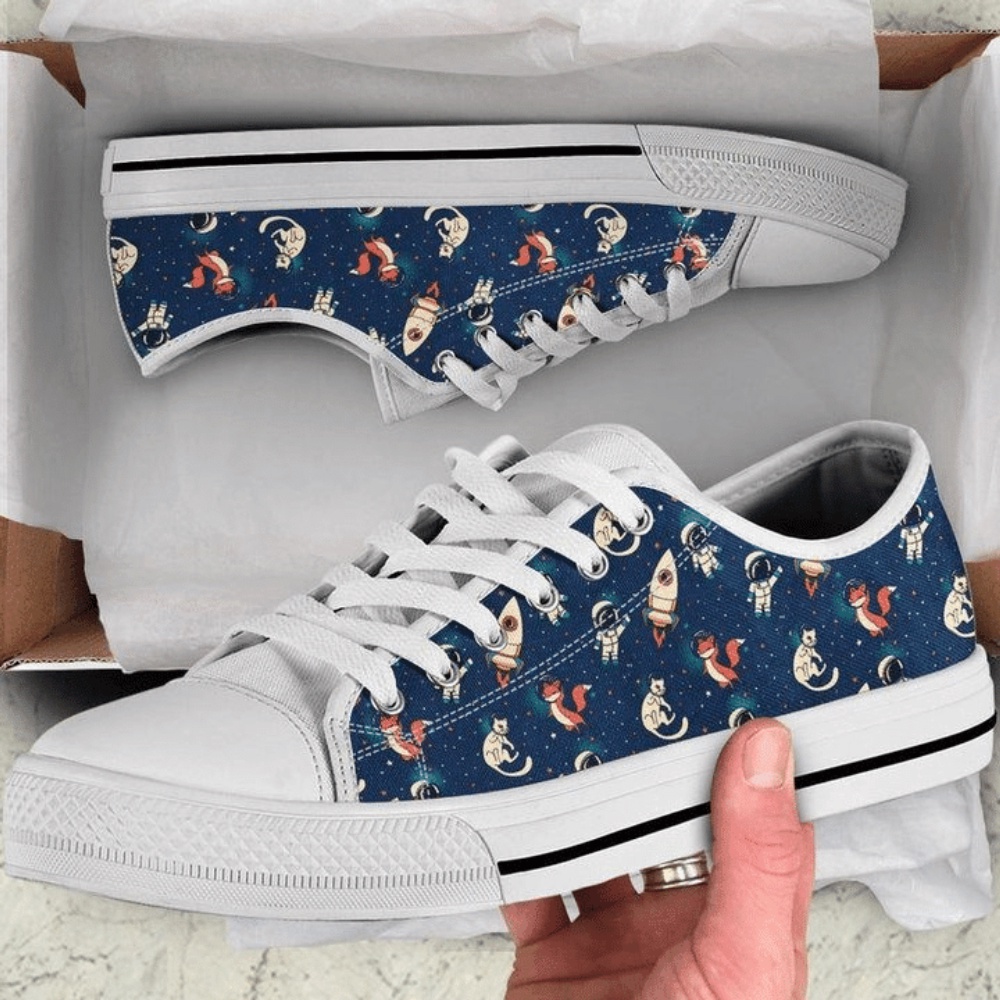 Astronaut, Cat And Fox In Space Low Top Shoes Sneaker, Low Tops, Low Top Sneakers