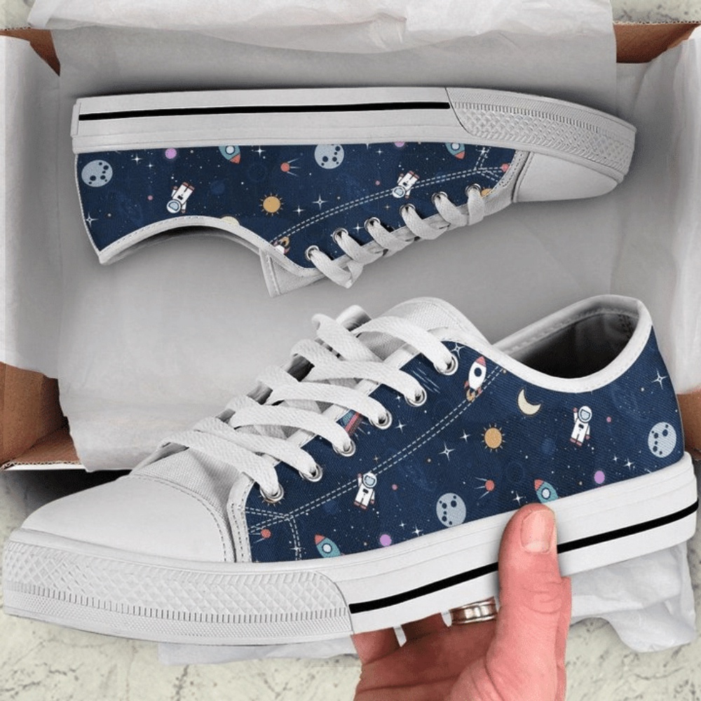 Astronaut, Spaceship, Planet Pattern Low Top Shoes Sneaker, Low Top Designer Shoes, Low Top Sneakers