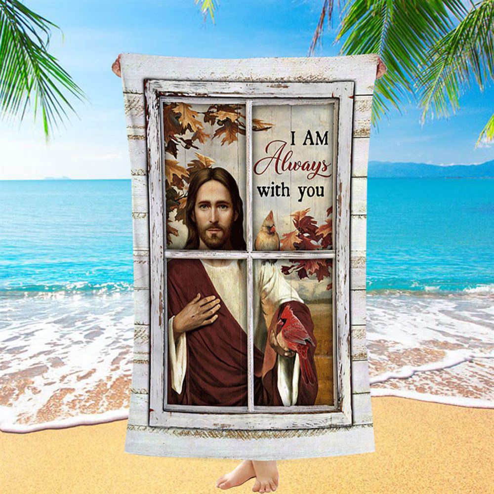 Autumn Season Cardinals Beach Towel, I Am Always With You Beach Towel, Christian Beach Towel, Summer Towels Autumn Season Cardinals Beach Towel, I Am Always With You Beach Towel, Christian Beach Towel, Summer Towels