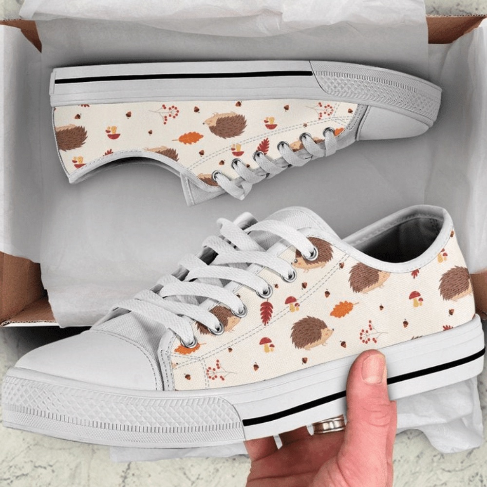 Autumn With Leaves And Hedgehog Pattern Low Top Shoes Sneaker, Low Top Designer Shoes, Low Top Sneakers