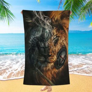 Awesome Warrior And Lion Beach Towel, Christian&hellip;