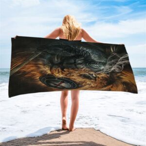Awesome Warrior And Lion Beach Towel, Christian&hellip;