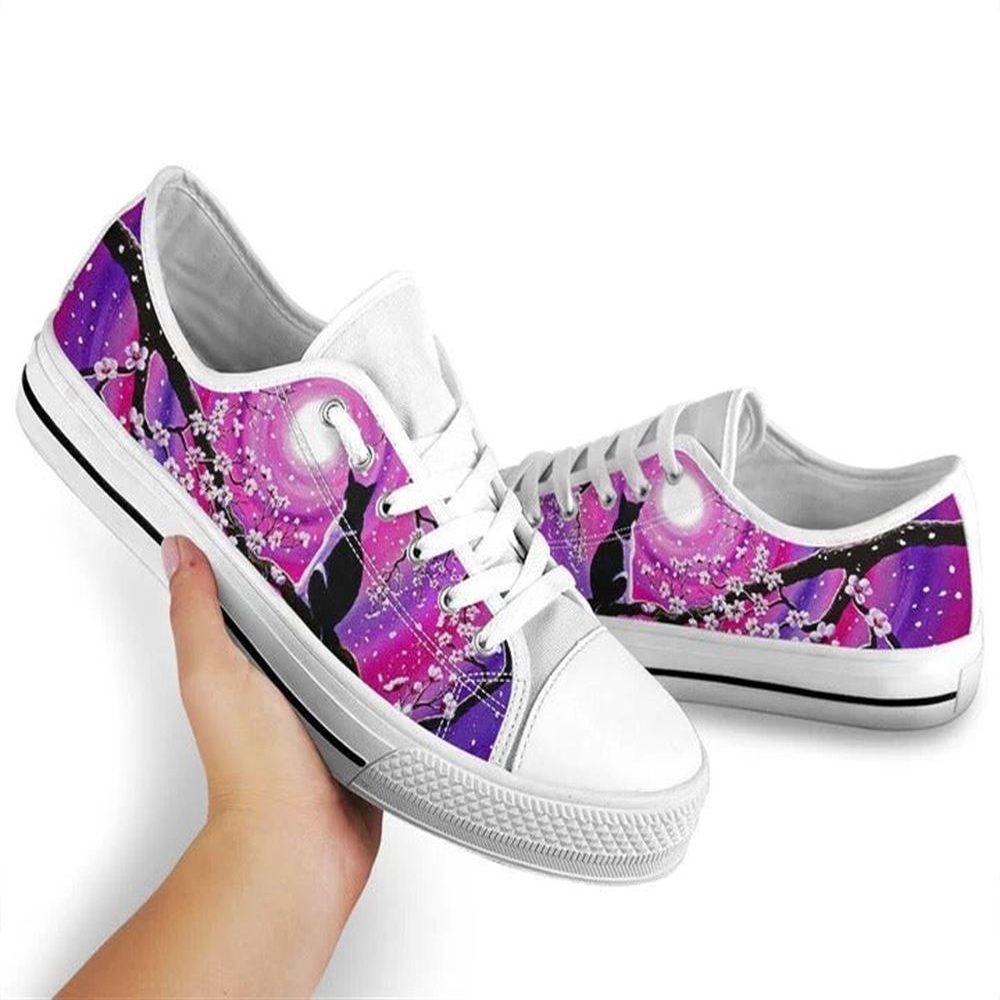 Back Cat Sakura Cherry Blossom Low Top Shoes, Low Top Shoes Mens, Women, Low Top Sneakers, Low Top Designer Shoes
