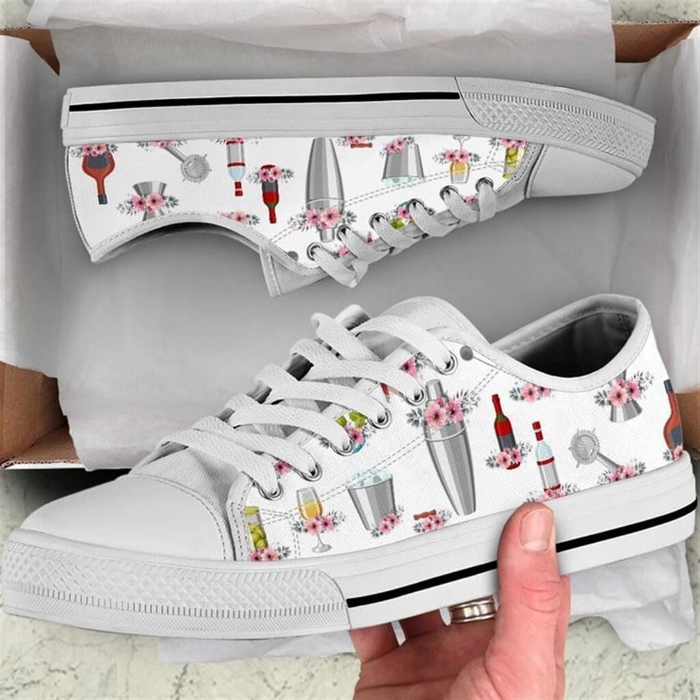 Bartender Flower Watercolor Low Top Shoes, Low Top Designer Shoes, Low Top Sneakers