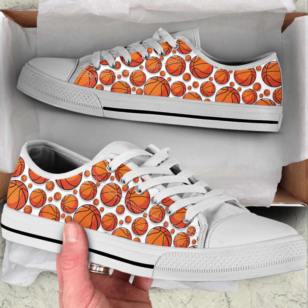 Basketball Ball Pattern Low Top Shoes Canvas Print Lowtop Trendy Fashion, Low Top Sneakers, Sneakers Low Top
