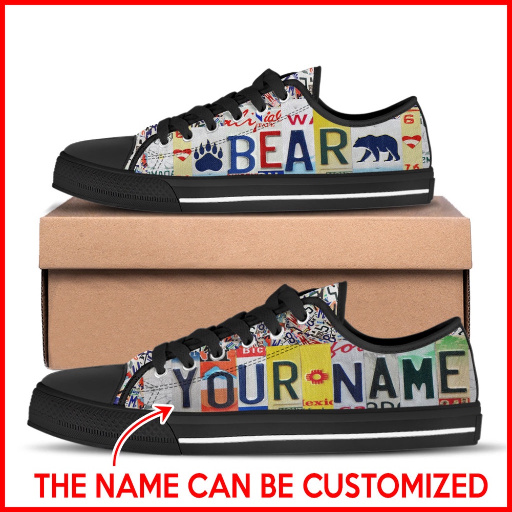 Bear License Plates Low Top Shoes Canvas Shoes, Low Top Designer Shoes, Low Top Sneakers