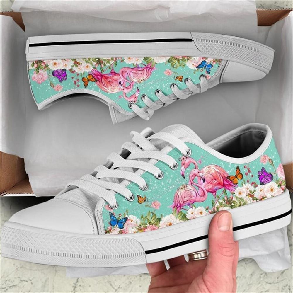 Beautiful Couple Flamingo Love Flower Watercolor Low Top Shoes, Low Tops, Low Top Sneakers
