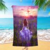 Beautiful Girl Lion Walking With Jesus Sunflower Field Beach Towel, Christian Beach Towel, Summer Towels