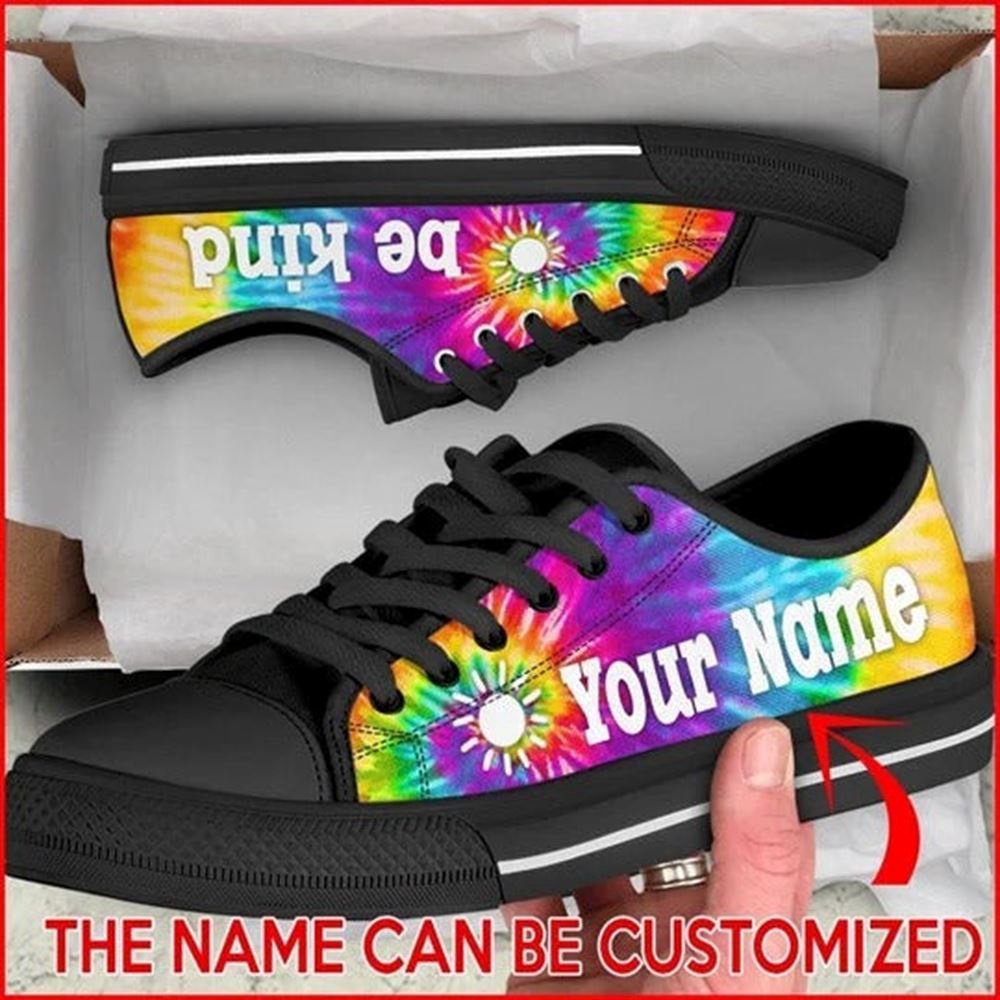 Bekind Tie Dye Personalized Canvas Low Top Shoes, Low Top Designer Shoes, Low Top Sneakers
