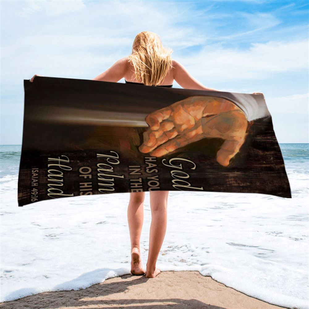 Bible Verse Isaiah 4916 God Has You In The Palm Of His Hand Beach Towel, Christian Beach Towel, Summer Towels