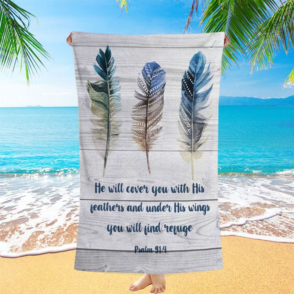 Bible Verse Psalm 914 He Will Cover You With His Feathers Beach Towel, Christian Beach Towel, Summer Towels Bible Verse Psalm 914 He Will Cover You With His Feathers Beach Towel, Christian Beach Towel, Summer Towels