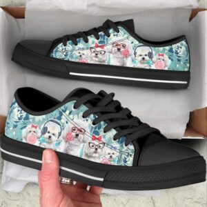 Bichon Dog Flowers Pattern Turquoise Low Top&hellip;