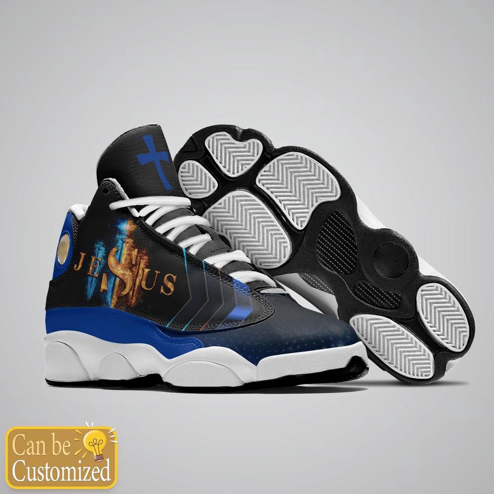 Black And Blue Cross Jesus Custom Name Basketball Shoes, Christian Basketball Shoes, Basketball Shoes 2024