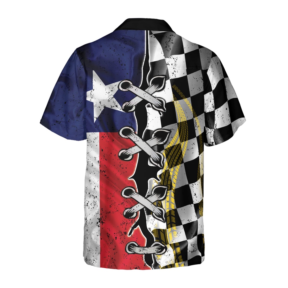 Black And White Texas Racing Flag Hawaiian Shirt, Texas Hawaii Shirt, Texas Shirt