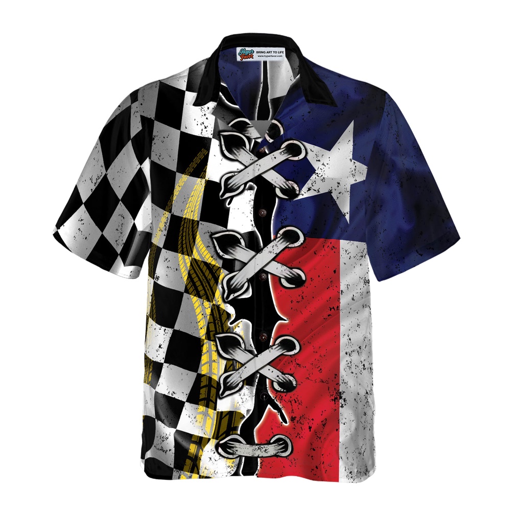 Black And White Texas Racing Flag Hawaiian Shirt, Texas Hawaii Shirt, Texas Shirt