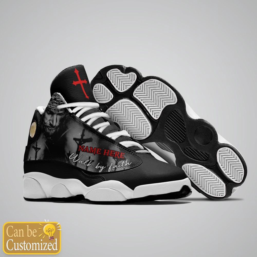Black Cross Walk By Faith Jesus Custom Name Basketball Shoes, Christian Basketball Shoes, Basketball Shoes 2024