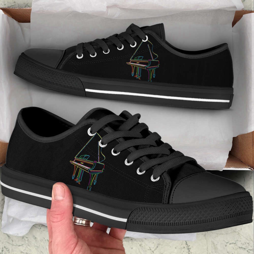 Black Low Top Piano Sketch Canvas Print Shoes, Low Top Designer Shoes, Low Top Sneakers