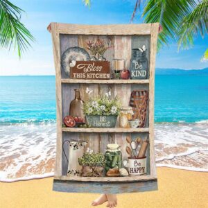 Bless This Kitchen Be Happy Beach Towel,&hellip;