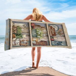 Bless This Kitchen Be Happy Beach Towel Christian Beach Towel Summer Towels 2 yhot87.jpg