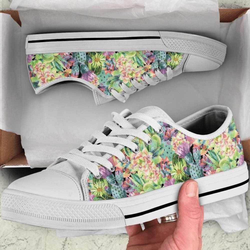 Blooming Cactus Garden Pattern Low Top Shoes, Low Top Designer Shoes, Low Top Sneakers