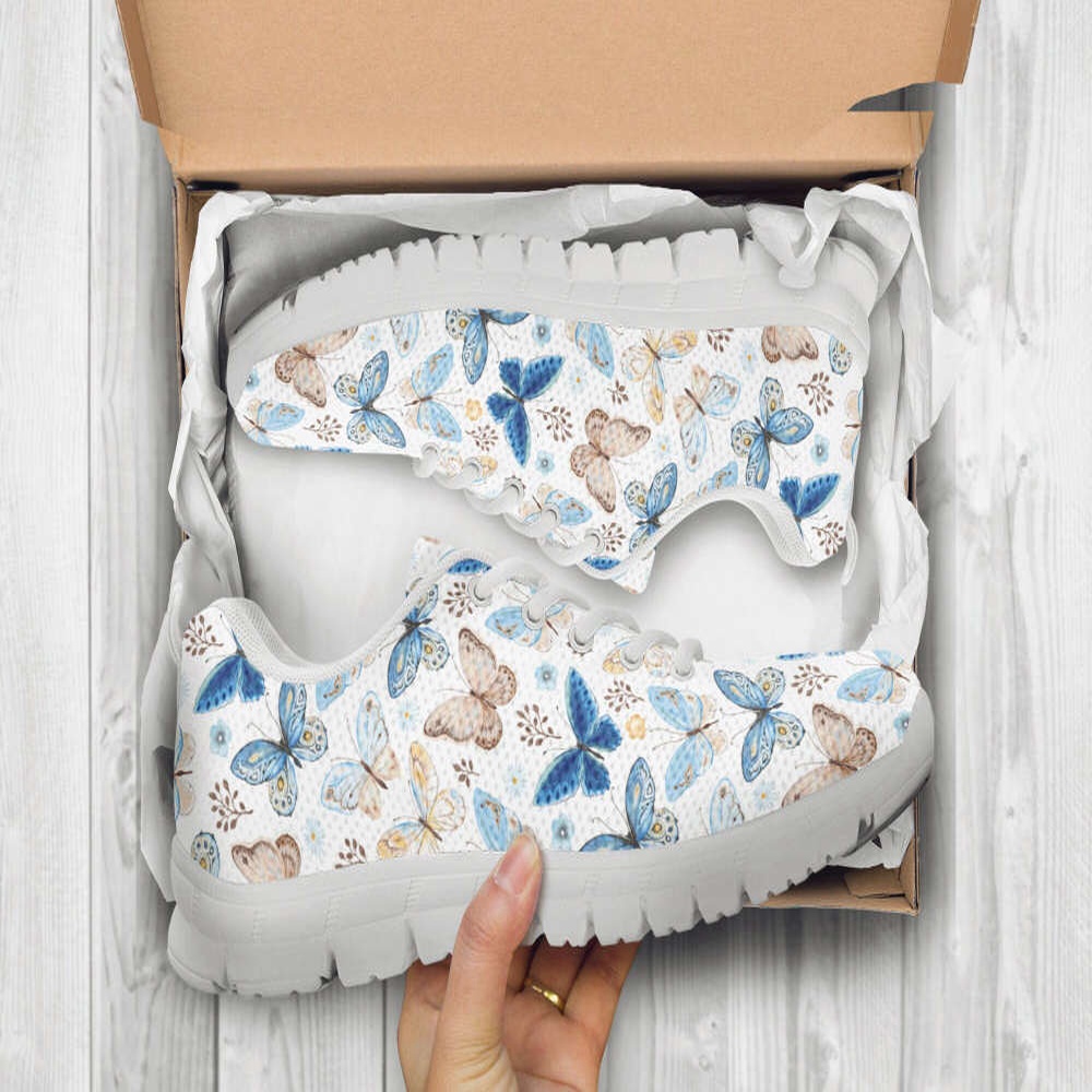 Blue Butterfly Shoes Custom Name Shoes Butterfly Print Running Sneakers, Designer Sneakers, Best Running Shoes