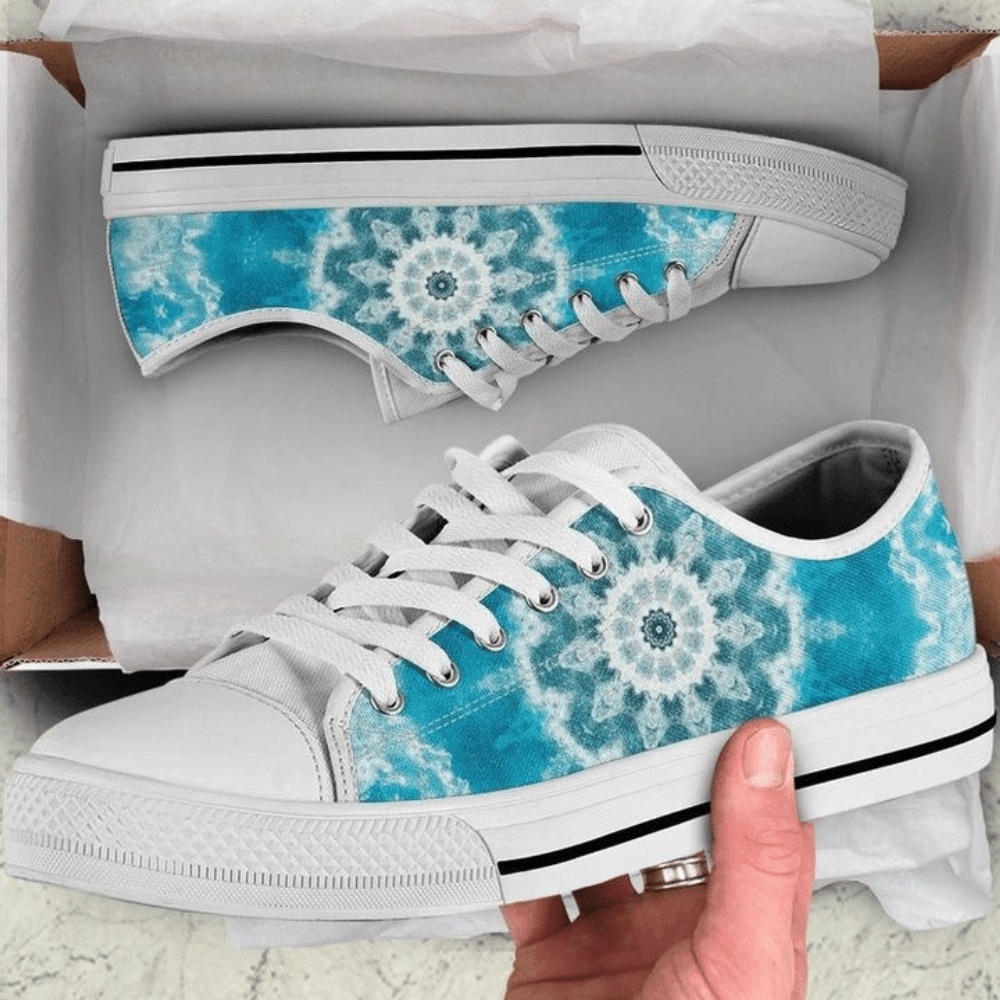 Blue Green Teal Ocean Mandala Low Top Shoes, Low Top Designer Shoes, Low Top Sneakers