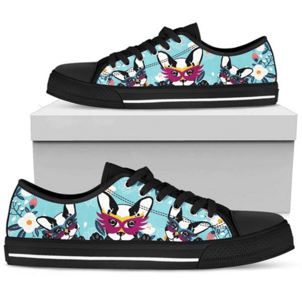 Boston Terrier Low Top Shoes Sneaker, Designer Low Top Shoes, Low Top Sneakers