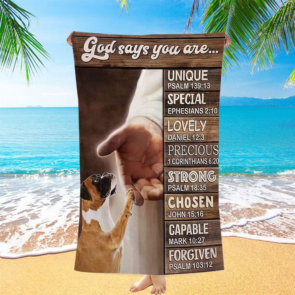 Boxer Boxer Jesus Hand God Says You Are Beach Towel, Christian Beach Towel, Summer Towels Boxer Boxer Jesus Hand God Says You Are Beach Towel, Christian Beach Towel, Summer Towels
