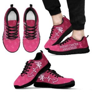 Breast Cancer Awareness Shoes Heartbeat Ribbon Pattern&hellip;