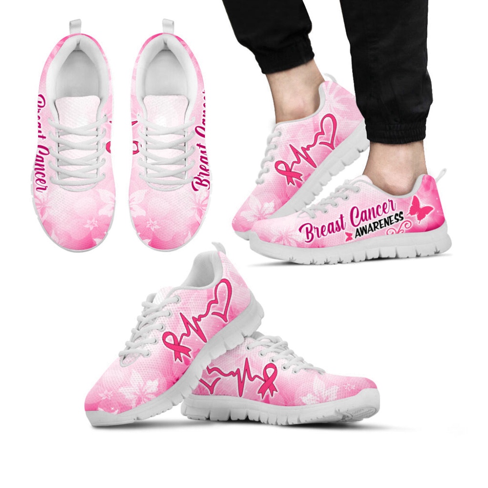 Breast Cancer Awareness Shoes Rainbow Flower Sneaker Walking Shoes, Designer Sneakers, Best Running Shoes