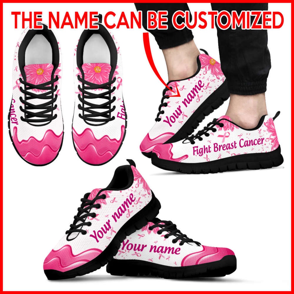 Breast Cancer Shoes Daisy Flower Fashion Sneaker Walking Shoes, Designer Sneakers, Best Running Shoes