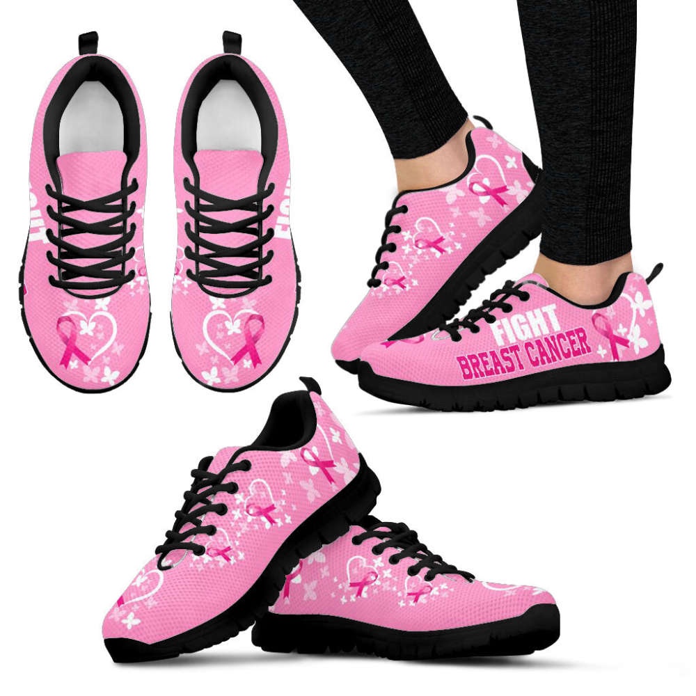Breast Cancer Shoes Fight Heart Pink Sneaker Walking Shoes, Designer Sneakers, Best Running Shoes