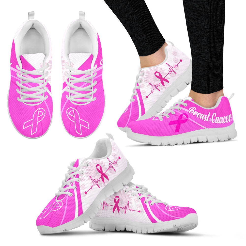Breast Cancer Shoes Pink White Sneaker Walking Shoes, Designer Sneakers, Best Running Shoes