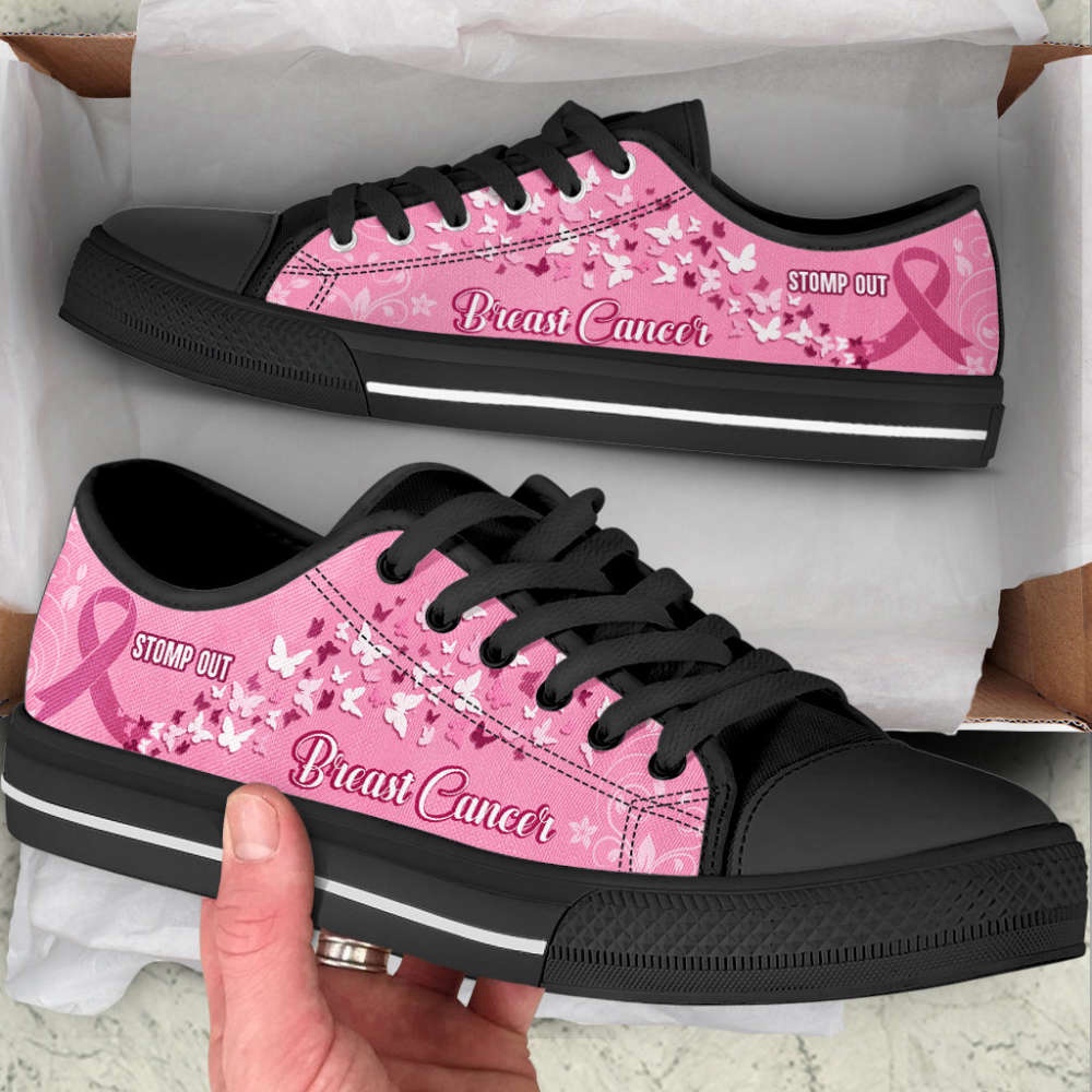 Breast Cancer Shoes Stomp Out Low Top Shoes Canvas Shoes, Low Top Designer Shoes, Low Top Sneakers